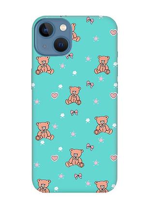 Матовый бирюзовый чехол на apple iphone 13 ведмежата (принт 418)