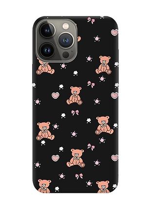 Матовий чорний чохол на apple iphone 13 pro медвежата (принт 418)