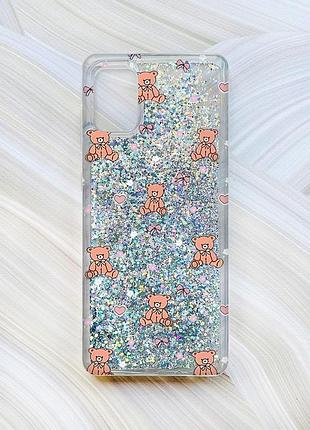 Чехол с плавающими серебряными блестками на samsung galaxy a31 ведмежата (принт 418)