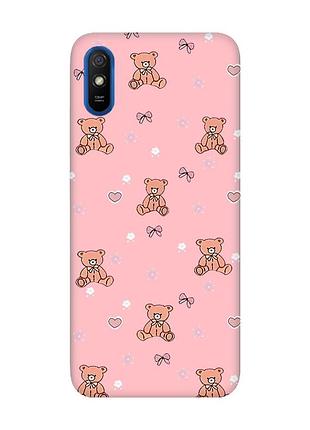 Матовый розовый чехол на xiaomi redmi 9a ведмежата (принт 418)