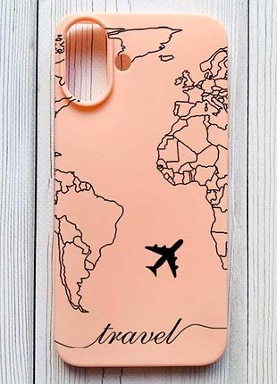 Матовый персиковый чехол на iphone 16 plus карта. контур (принт 330)