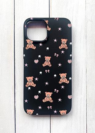 Матовый чехол на iphone 15 черный ведмежата (принт 418)