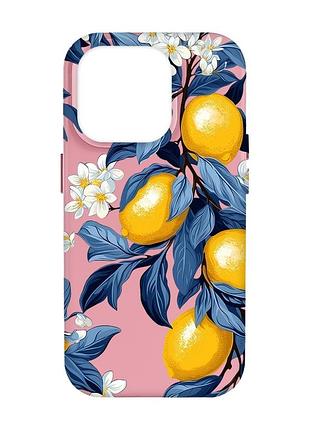 Матовый розовый чехол на apple iphone 14 pro max лимонное дерево (принт 417)
