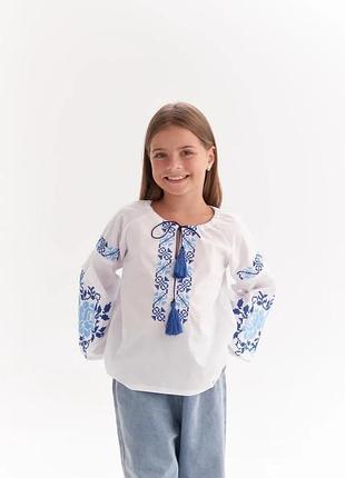 Вишиванка дівчача марійка синя на білому белый, 122
