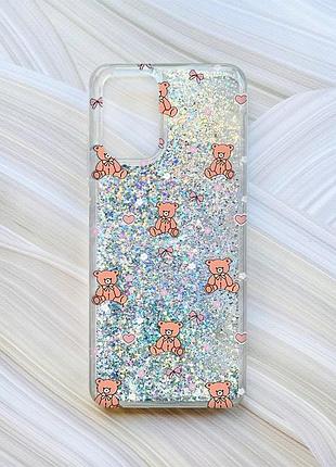Чехол с плавающими серебряными блестками на xiaomi redmi note 10/note 10s ведмежата (принт 418)