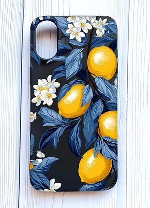 Матовый черный чехол на iphone 16 plus лимонное дерево (принт 417)