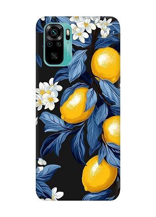 Матовый черный чехол на xiaomi redmi note 10/note 10s лимонное дерево (принт 417)