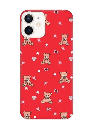 Матовый красный чехол на apple iphone 12 / 12 pro (6.1) ведмежата (принт 418)
