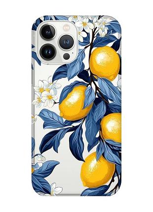 Прозрачный чехол с защитой камеры на iphone 14 pro max лимонное дерево (принт 417)