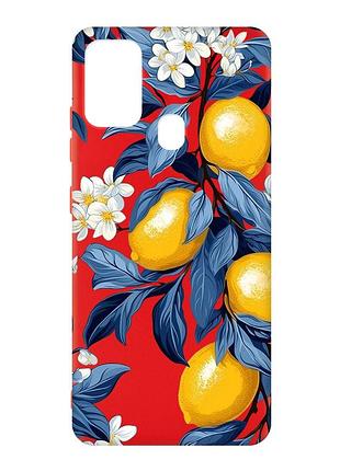 Матовый красный чехол на samsung galaxy m30s/m21 лимонное дерево (принт 417)