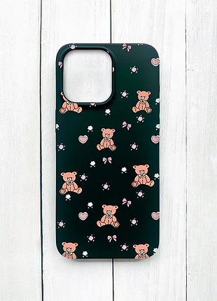 Матовый чехол на iphone 15 pro max черный ведмежата (принт 418)