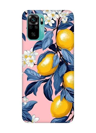 Матовый розовый чехол на xiaomi redmi note 10/note 10s лимонное дерево (принт 417)