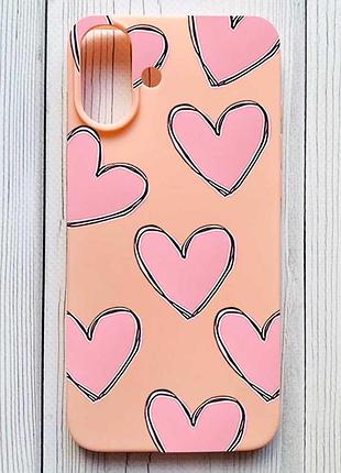 Матовый персиковый чехол на iphone 16 plus сердечка розовые (принт 78)