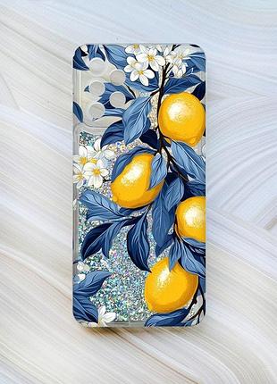 Чехол с плавающими серебряными блестками на samsung galaxy a23 лимонное дерево (принт 417)