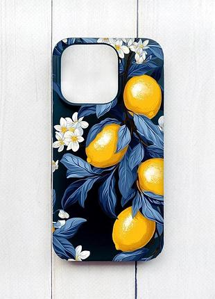 Матовый чехол на iphone 15 pro черный лимонное дерево (принт 417)