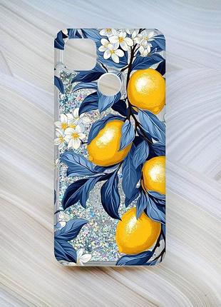 Чехол с плавающими серебряными блестками на xiaomi redmi 9c/10a лимонное дерево (принт 417)