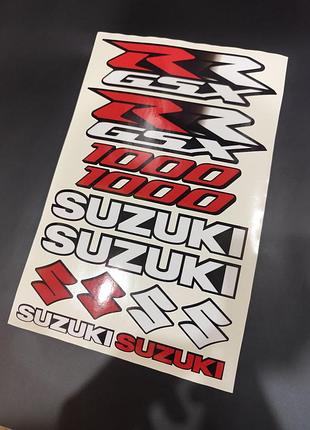 Наклейки на мотоцикл бак пластик suzuki gsx r gsxr сузуки гсх джиксер рр 1000 rr набір червоно-білий з логотипами
