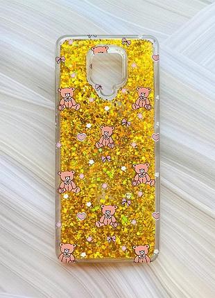 Чохол з плаваючими золотими блискітками на xiaomi redmi note 9 pro/9 pro max/9s медвежата (принт 418)