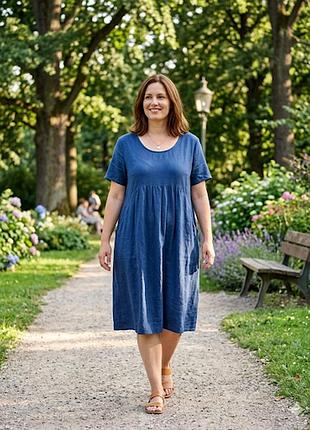 Льняное платье оверсайз в насыщенном синем цвете (linen &amp; rayon blend), размер 2xl