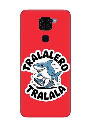 Матовий червоний чохол на xiaomi redmi note 9 / 10x акула тралалеро тралала (принт 416)