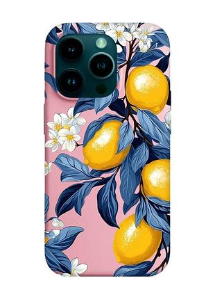 Матовый розовый чехол на apple iphone 14 pro лимонное дерево (принт 417)