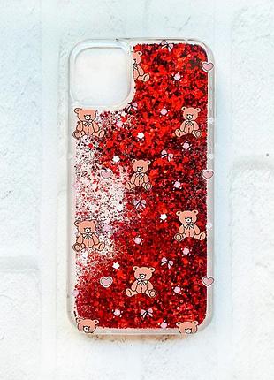 Чехол с плавающими красными блестками на iphone 11 ведмежата (принт 418)