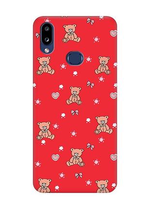 Матовый красный чехол на samsung galaxy a10s (a107) ведмежата (принт 418)