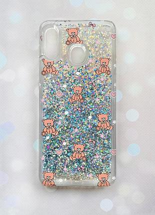 Чехол с плавающими серебряными блестками на samsung galaxy a30(2019) a305/a20 ведмежата (принт 418)