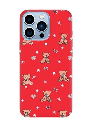 Матовый красный чехол на apple iphone 13 pro max ведмежата (принт 418)