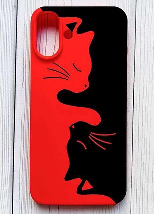 Матовий червоний чохол на iphone 16 plus котики (принт 118)