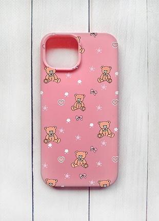 Матовый чехол на iphone 15 розовый ведмежата (принт 418)