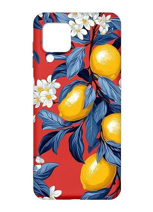 Матовый красный чехол на samsung galaxy m32/a22/m22 4g лимонное дерево (принт 417)