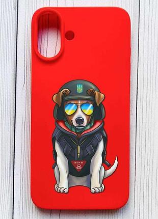 Матовый красный чехол на iphone 16 plus пёс патрон (принт 4)