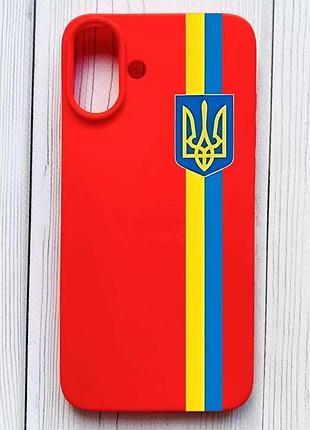 Матовий червоний чохол на iphone 16 plus стрічка україна (принт 253)