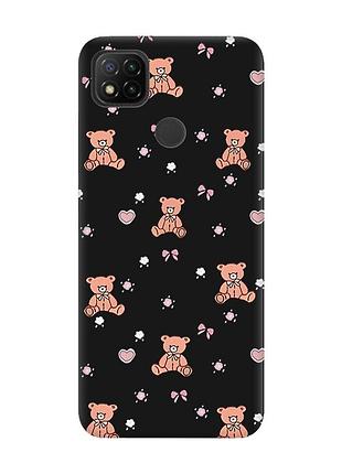 Матовий чорний чохол на xiaomi redmi 9c/10a медвежата (принт 418)