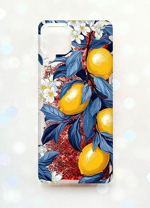 Чехол с плавающими красными блестками samsung galaxy a12 лимонное дерево (принт 417)