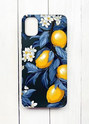 Матовый чехол на samsung galaxy a05 (a055) черный лимонное дерево (принт 417)