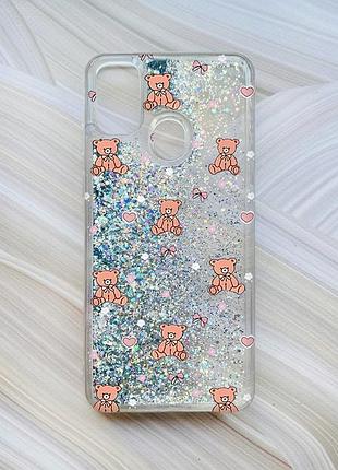 Чехол с плавающими серебряными блестками на samsung galaxy m30s/m21 ведмежата (принт 418)