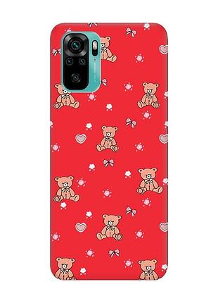 Матовий червоний чохол на xiaomi redmi note 10/note 10s медвежата (принт 418)