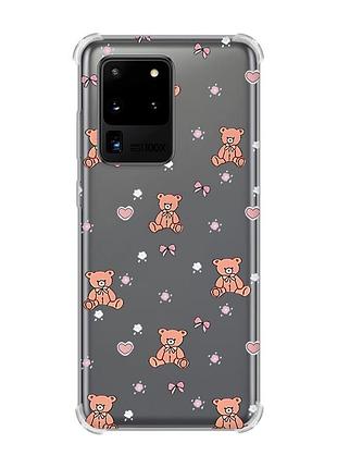 Чохол з потовщеними кутами на samsung galaxy s20 ultra медвежата (принт 418)