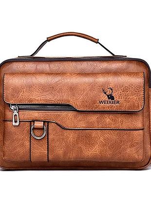 Чоловіча сумка weixier 20,5х29х5,5 см, cвітло-коричневий