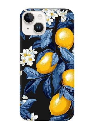 Матовый черный чехол на apple iphone 14 лимонное дерево (принт 417)