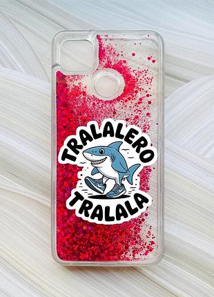 Чехол с плавающими розовыми блестками на xiaomi redmi 9c/10a акула тралалеро тралала (принт 416)