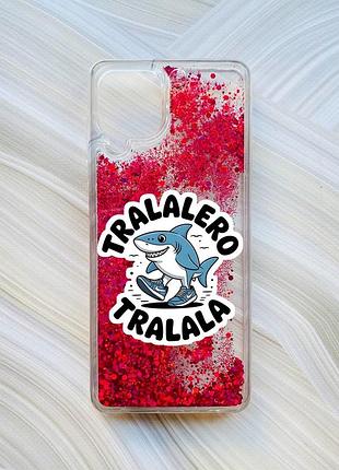 Чехол с плавающими розовыми блестками на samsung galaxy a22 4g/m22/m32 акула тралалеро тралала (принт 416)