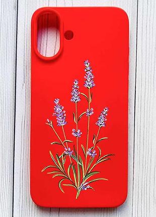 Матовий червоний чохол на iphone 16 plus гілочки лаванди (принт 266)