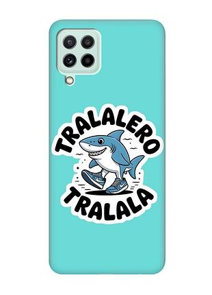 Матовый бирюзовый чехол на samsung galaxy m32/m22/a22 4g акула тралалеро тралала (принт 416)