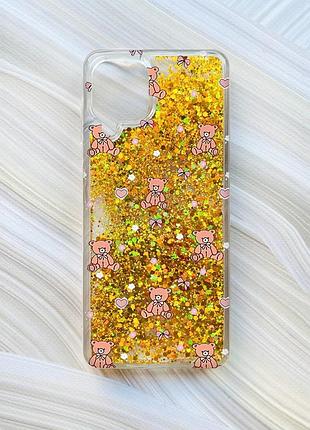 Чехол с плавающими золотыми блестками на samsung galaxy a22 4g/m22/m32 ведмежата (принт 418)
