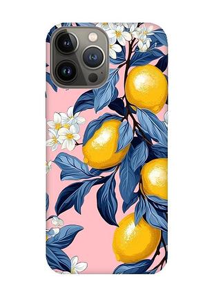 Матовый розовый чехол на apple iphone 13 pro лимонное дерево (принт 417)
