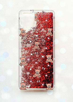 Чехол с плавающими красными блестками samsung galaxy a12 ведмежата (принт 418)