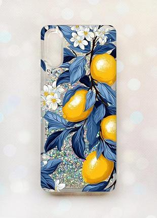 Чехол с плавающими серебряными блестками на samsung galaxy a02/a022 (2021) лимонное дерево (принт 417)